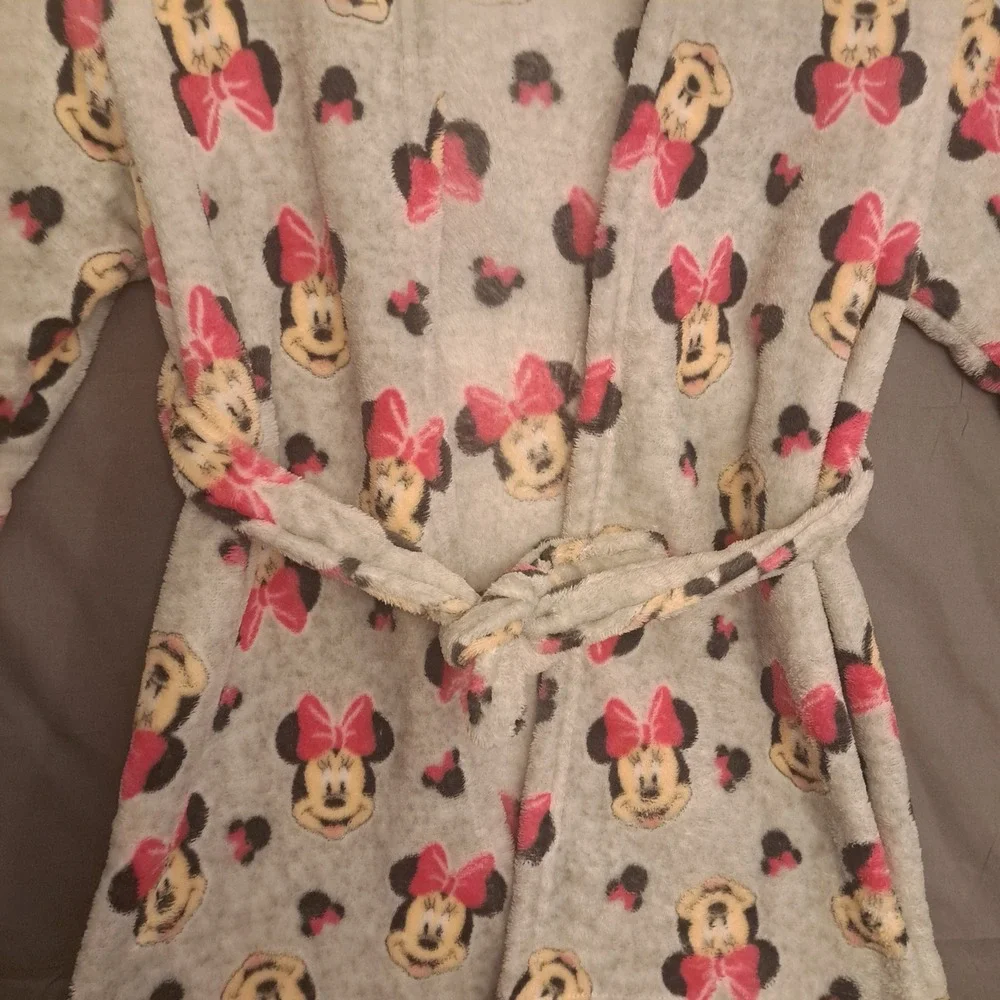 Disney Minnie Mouse Hooded Bathrobe Youth Size XS‎ Gray